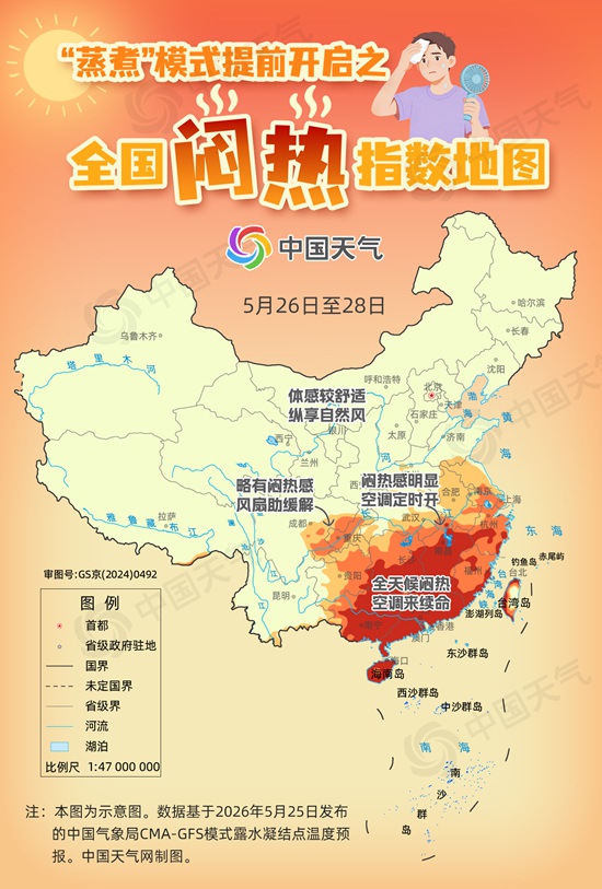 南方大范围高温来袭 全国闷热指数地图发布